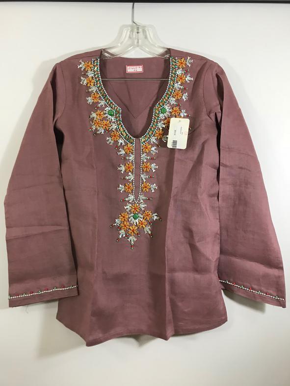 Light Burgundy Cotton Embroidered Party Wear Kurthi / Tunic - S/M