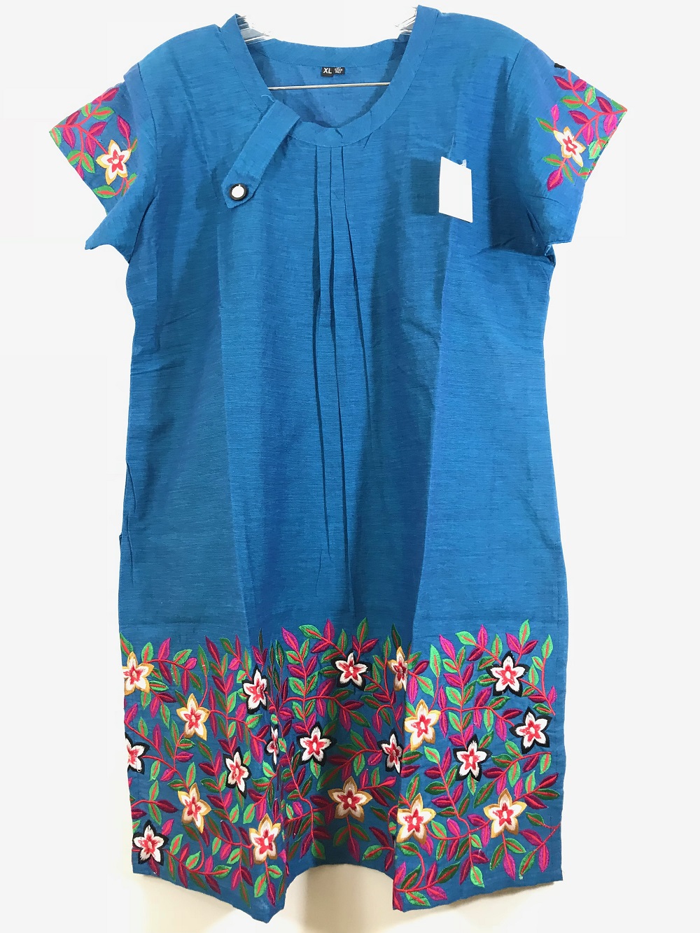 Blue Cotton Embroidered Party Wear Kurthi - M/L