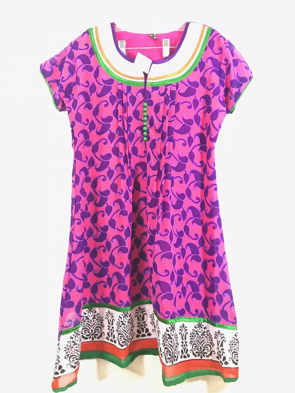 Magenta Long Georgette Party Wear Ladies Kurta Tunic - S/M