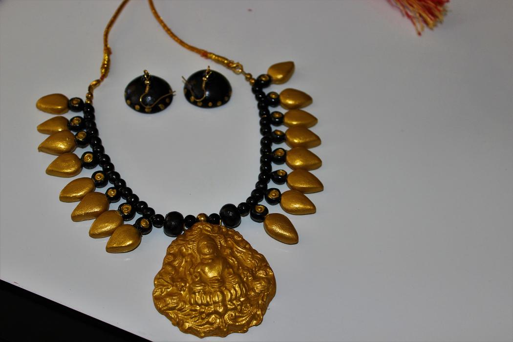 Goddess Lakshmi Devi pendant terracotta jewelry