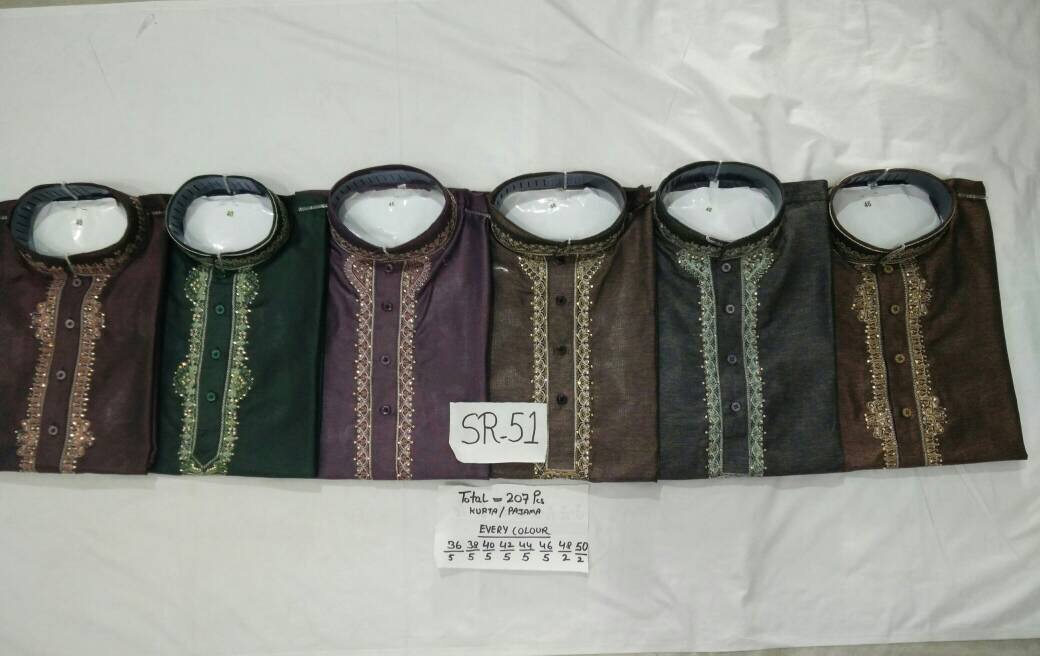 Assorted Color Embroidered Men Cotton Kurta Pajama S-Xl