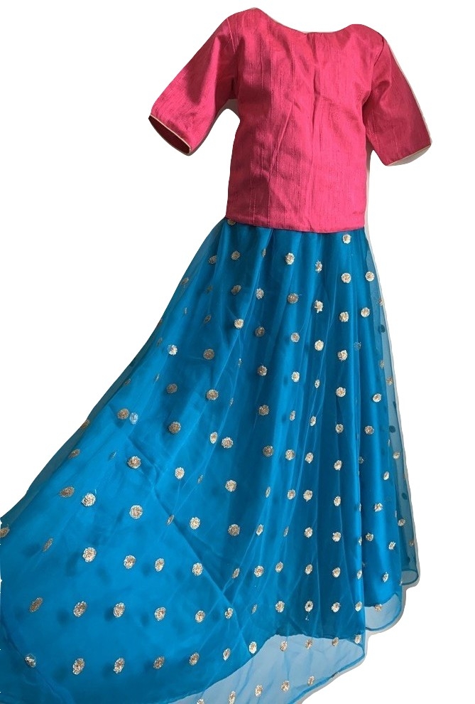 Blue Net Lehenga With Pink Crop Top - 10yrs to 11yrs Blue Net Lehenga With Pink Crop Top - 10yrs to 11yrs