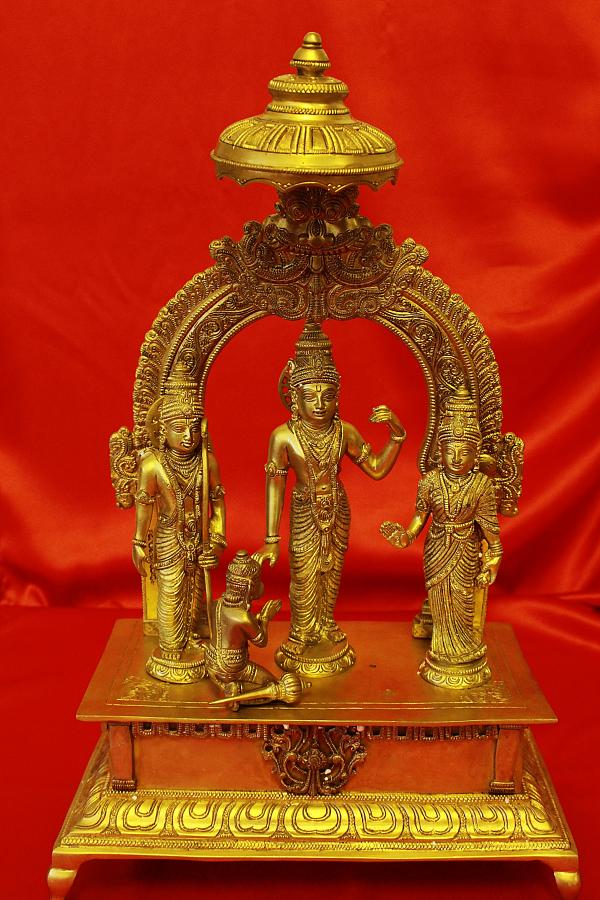 Indiabazaar Car Idol Gold Ram Darbar on Stand with white Stones Hindu God idol Statue Murti