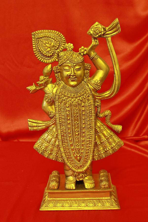 Large Golden Brass Statue / Murti of Lord Shreenathji 20"