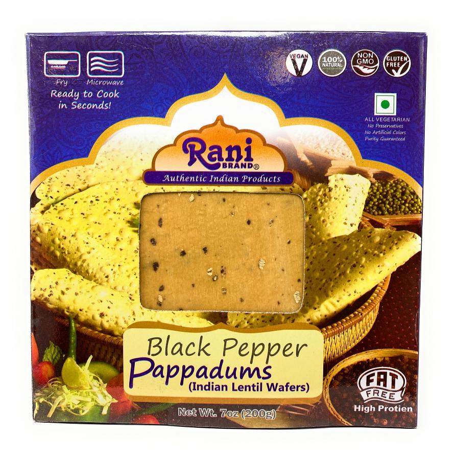 Rani Pappadums (Indian Lentil Wafer Snack) Black Pepper, 7 ounce (200g) Approximately 15pc, 7 inches ~ All Natural, Gluten Free | NON-GMO | Vegan | Indian Origin