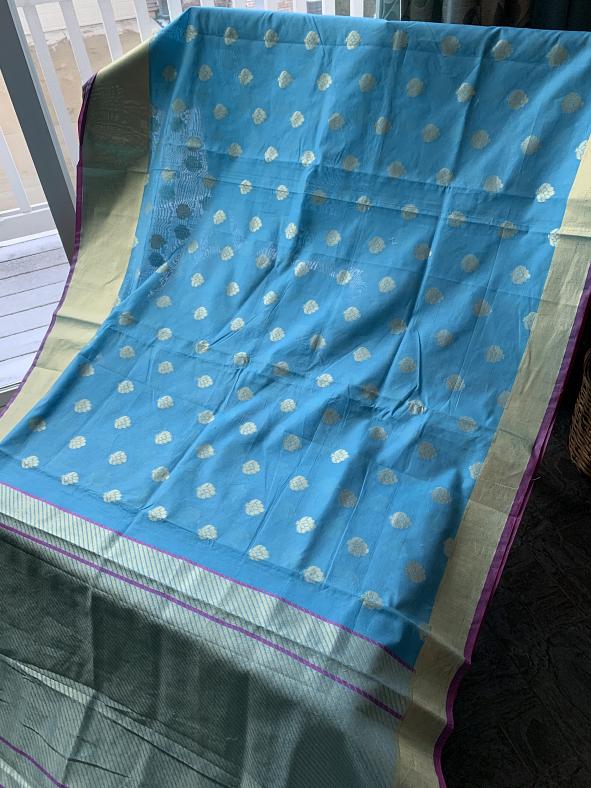 Beautiful Blue Chanderi Cotton Silk Saree ( Festival Discount ) Beautiful Blue Chanderi Cotton Silk Saree ( Festival Discount )