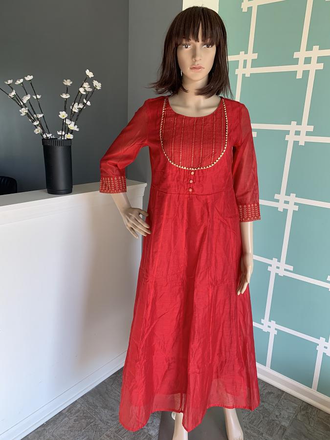 Indo - Western Red Silk Cotton Dress Gold Embroidery #43092 | Buy ...
