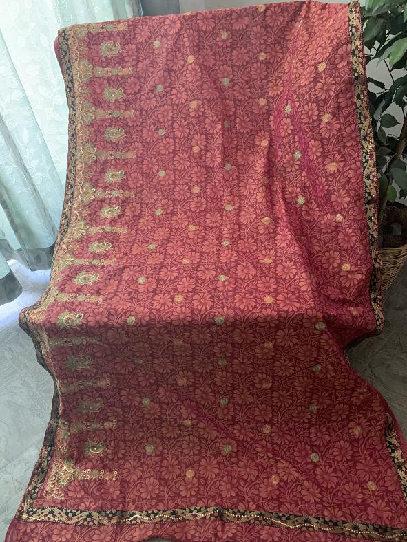 Maroon Embroidered Saree With Blouse 