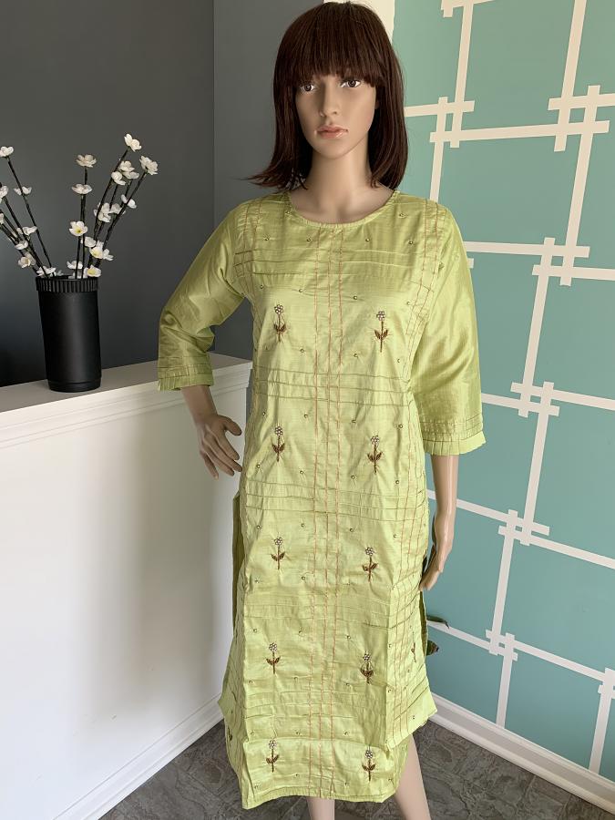 Ideal Green Colored Party Wear Embroidered Silk Long Kurti Ideal Green Colored Party Wear Embroidered Silk Long Kurti