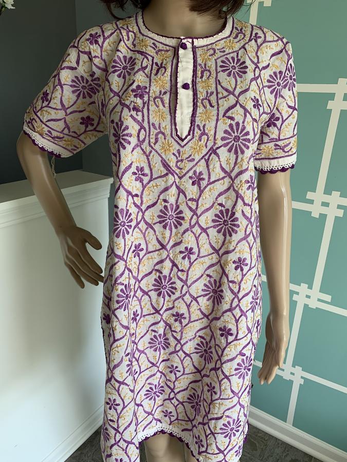 Appealing White and Purple Colored Embroidered Cotton Kurti Appealing White and Purple Colored Embroidered Cotton Kurti