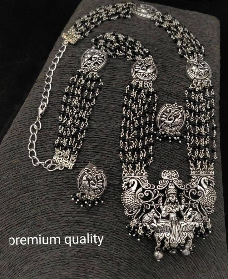 Lakshmi Oxidised Pendant and Studs in Multi Layered Seed Beads -BLACK!!!!