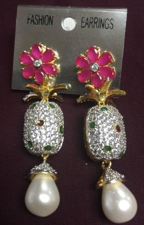 Ethnic Pink Semi Precious Stoneswork & Pearl Earring