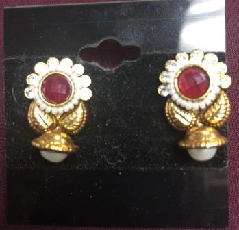 Ethnic Pink Semi Precious Stones & Pearl Work Earring