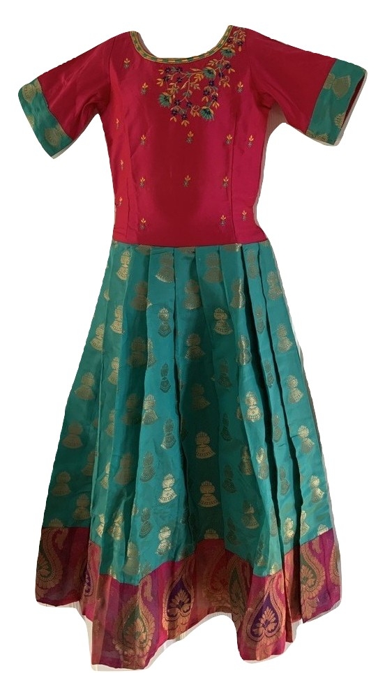 slim fit dress slacks Girls Hot Pink Lehenga with Sage Green Choli & Net Dupatta I Indian Dress –  Mitthu Kids Ethnic Wear main image 0