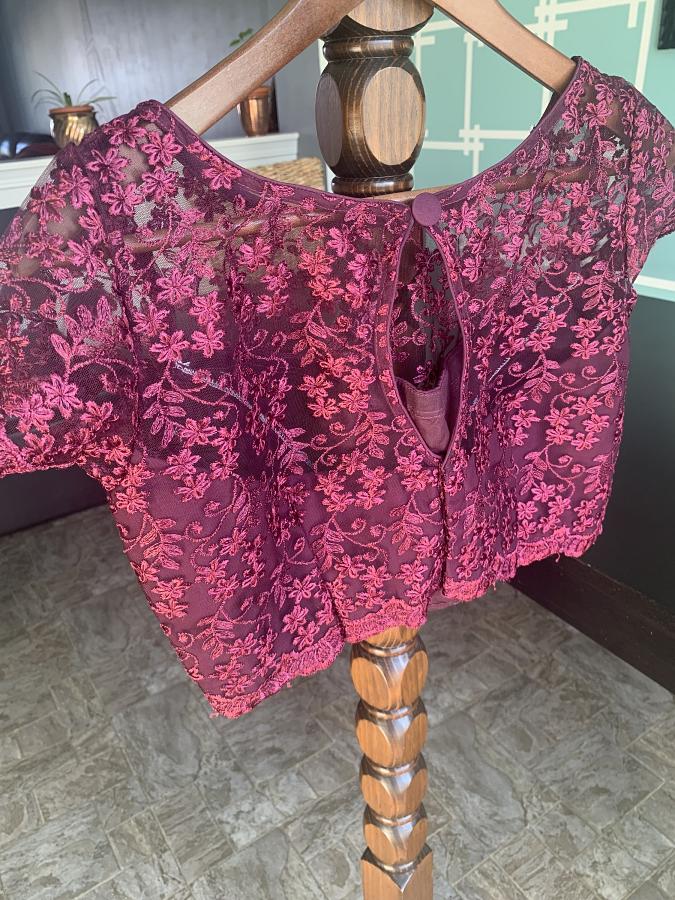 Size 36 Purple Wine Color Net and Embroidered Designer Long Blouse Size 36 Purple Wine Color Net and Embroidered Designer Long Blouse