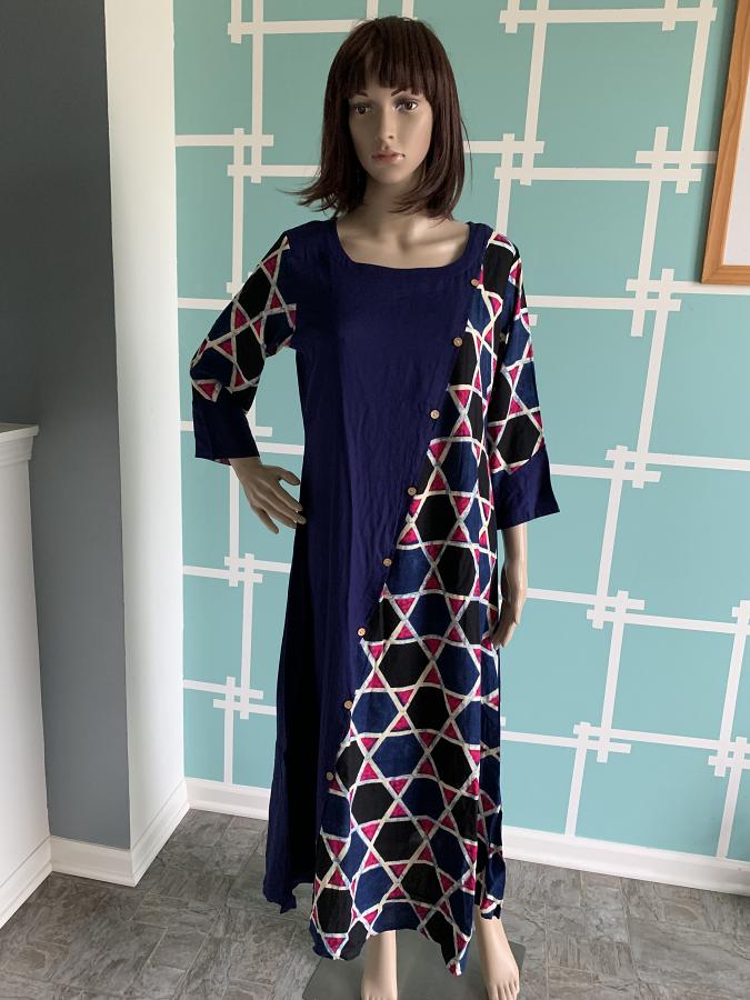 Charming Navy Blue and Pink Colored Casual Wear Printed Rayon Cotton Kurti Charming Navy Blue and Pink Colored Casual Wear Printed Rayon Cotton Kurti