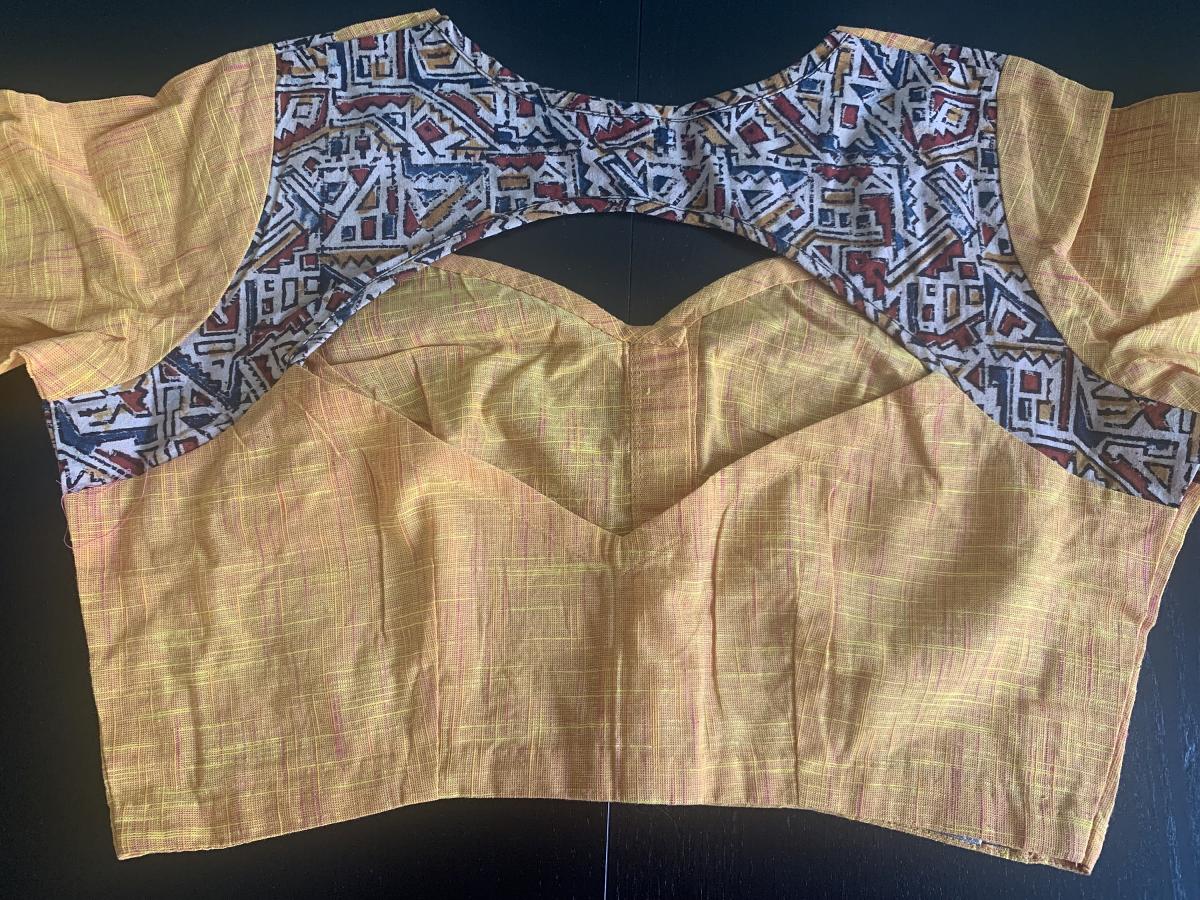 Size 38 Handloom Cotton with Kalamkari Patch Work Blouse Size 38 Handloom Cotton with Kalamkari Patch Work Blouse