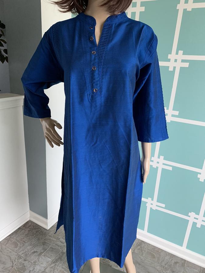 Plus Size Radiant Blue Colored Partywear Raw Silk Kurti Plus Size Radiant Blue Colored Partywear Raw Silk Kurti