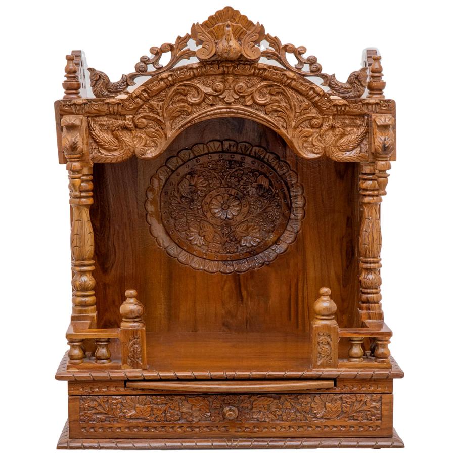 Wooden Engraved Home Puja Mandir Mandap Antique Oakwood Temple 16 X 30 X 39