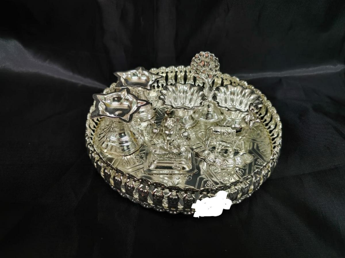 6 Pcs Pure German Silver Pooja Thali  - Gift & Decor