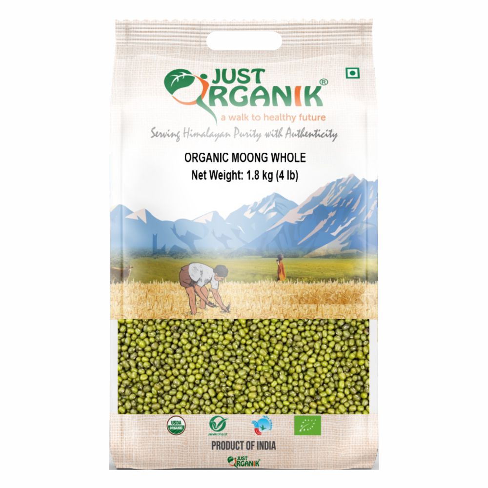 Just Organik Organic Moong Whole, Green Lentil Whole 4 lbs