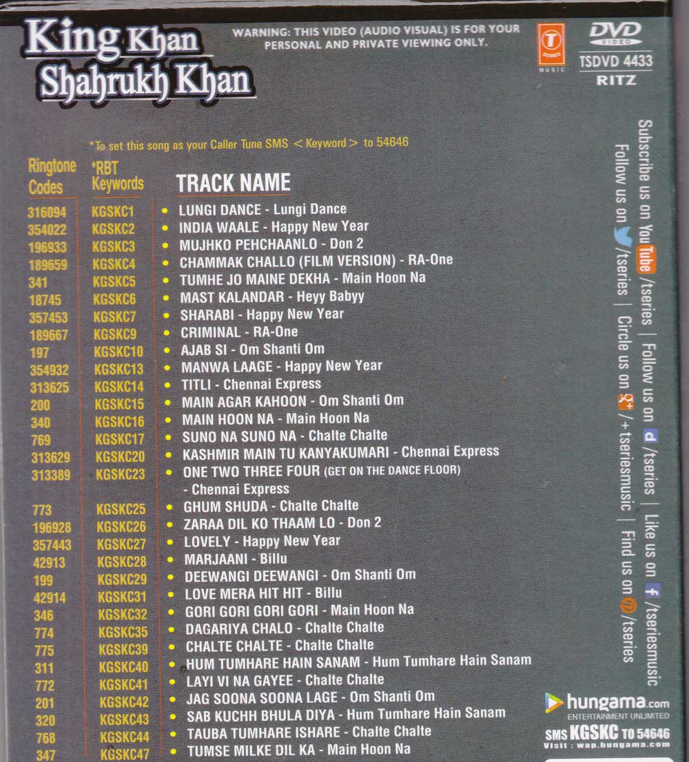 Shahrukh songs list