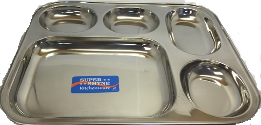 Rectangle Stainless Steel Meal Thali / Plate w/ 5 Sections 14"X12"