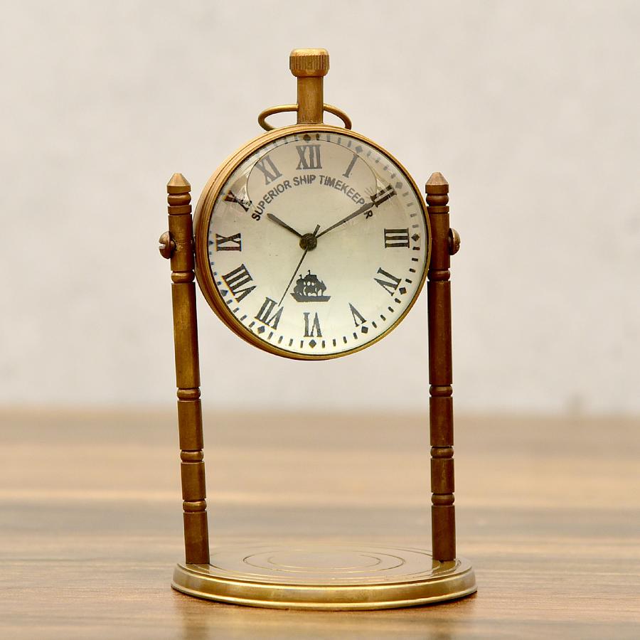 Antique Finish Solid Brass Victorian Design Globe Pillar Table Clock