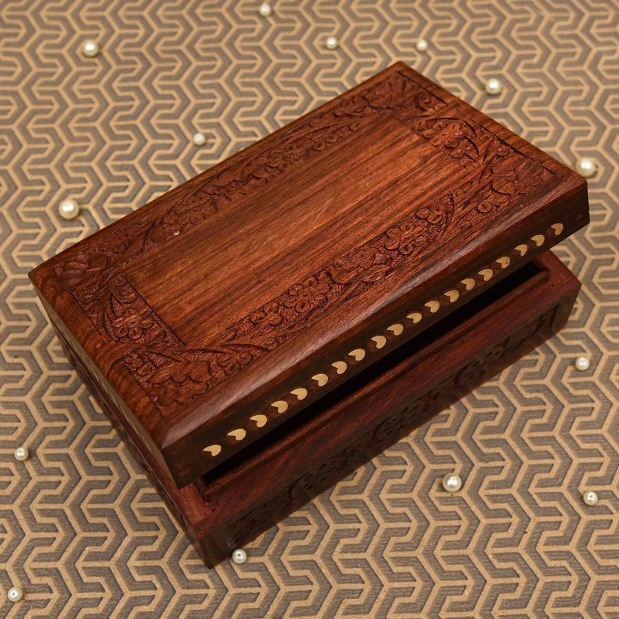 Handcrafted Sheesham Wood Jewellery Box w/ Carving 8" 42334 Buy