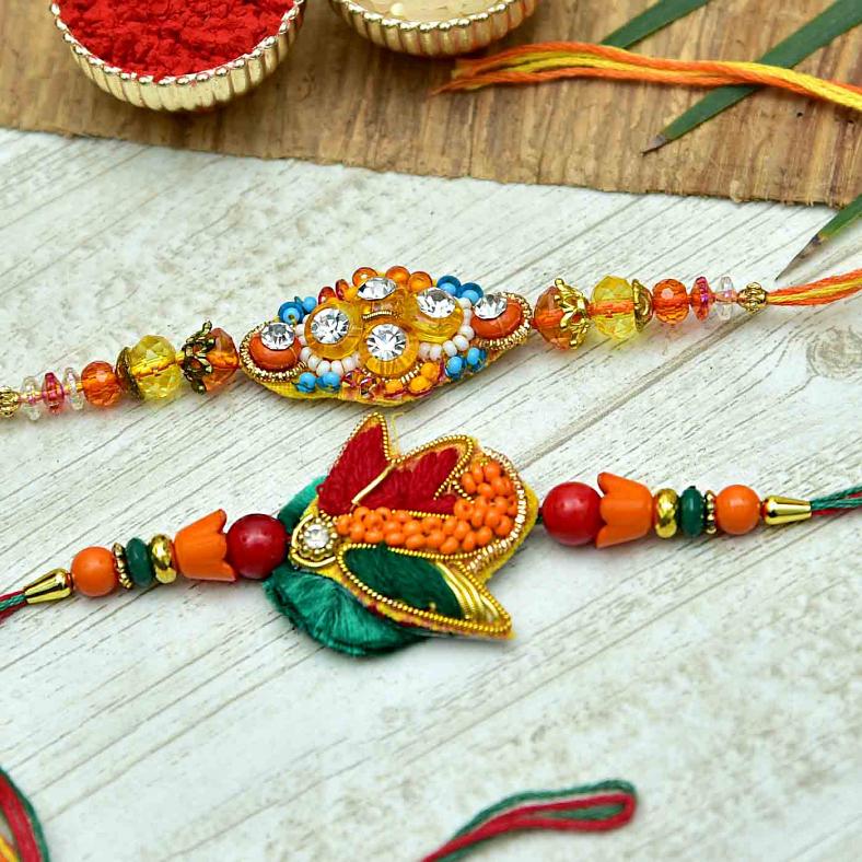 Auspicious Multicolored Rakhi Set
