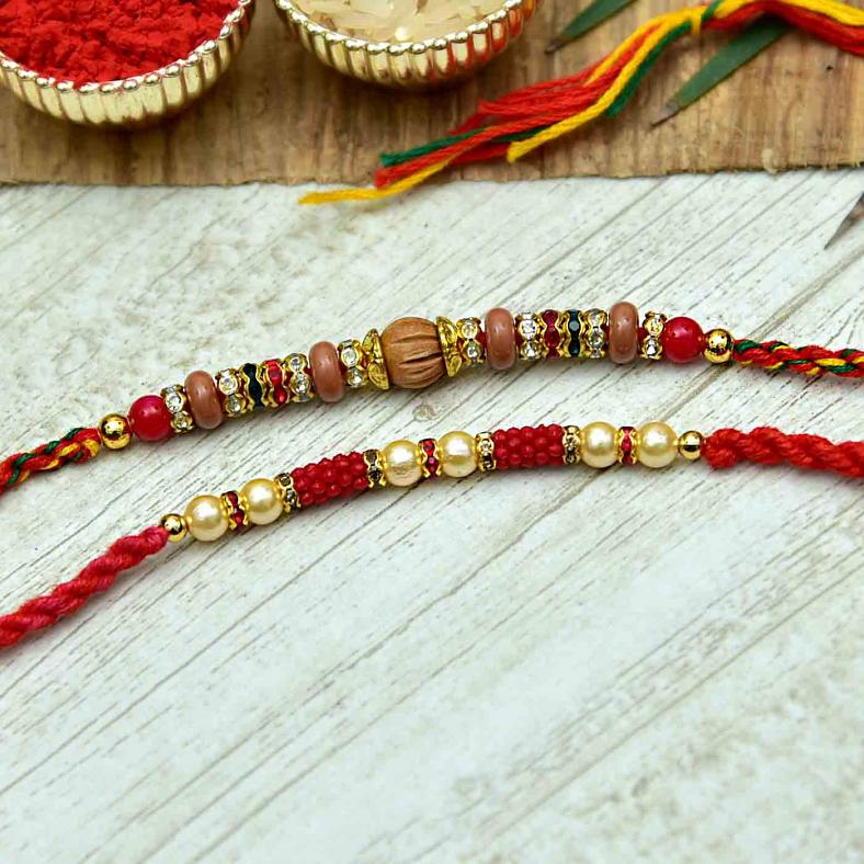 Beautiful Set of 2 Traditional Design Beaded Rakhi