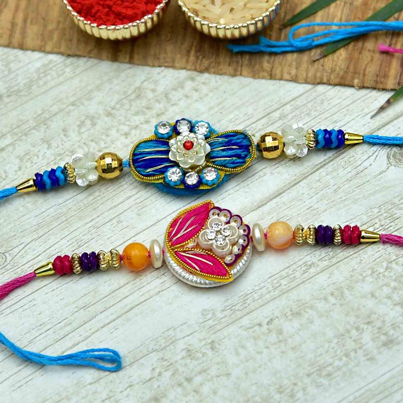 Multicolored Set of 2 Beaded Rakhi