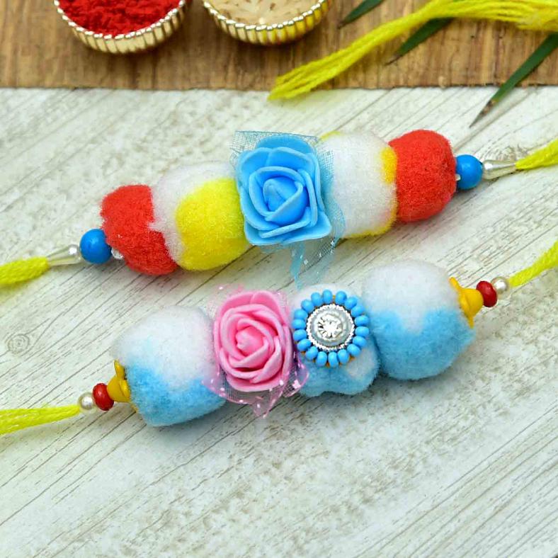 Multicolored Pom Pom Rakhi Set