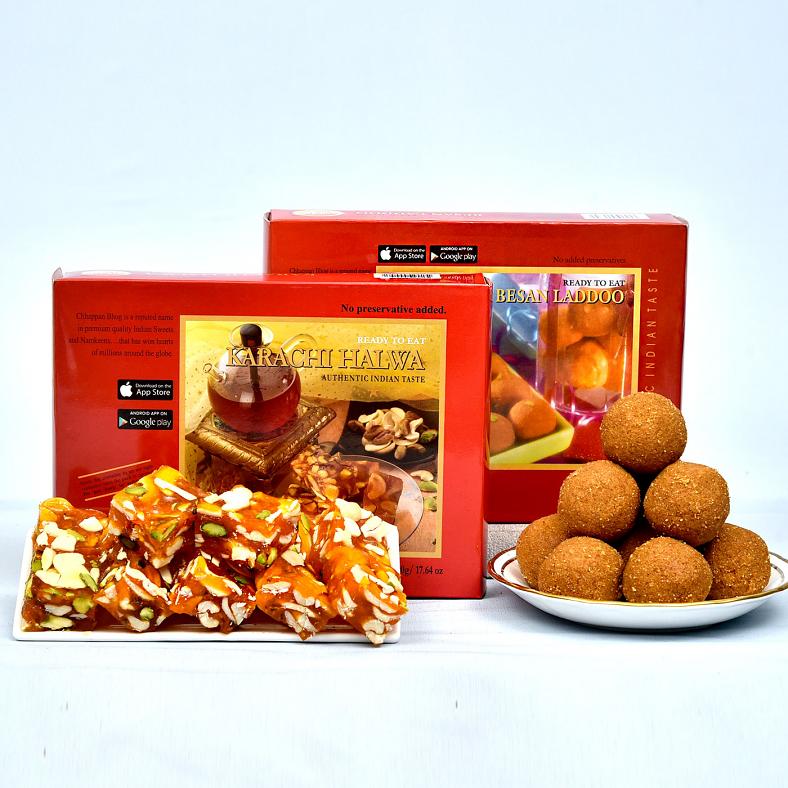 Om Ganesha Rakhi Set of 3 with Karachi Halwa & Besan Laddoo