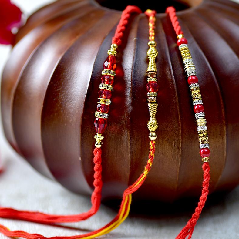 Stunning Set of 3 Crystal Beaded Rakhi