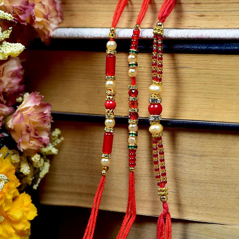 Attractive Crystal & Beaded Set of 3 Rakhi