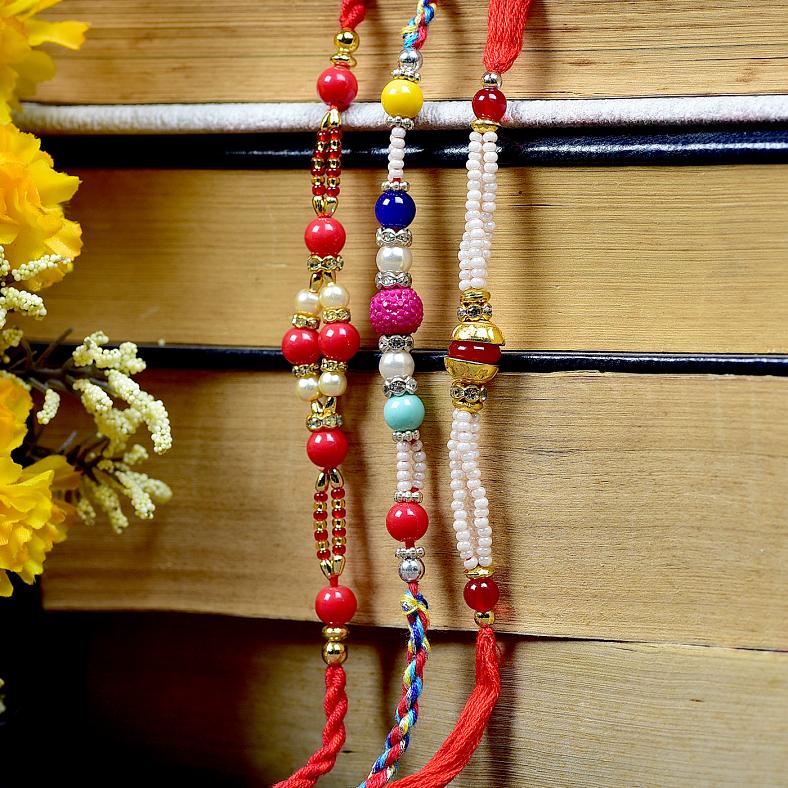 Colorful Beaded Set of 3 Beautiful Rakhees