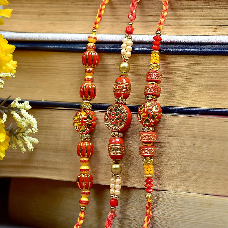 Traditional Set of 3 Om & Swastik Dial Rakhi