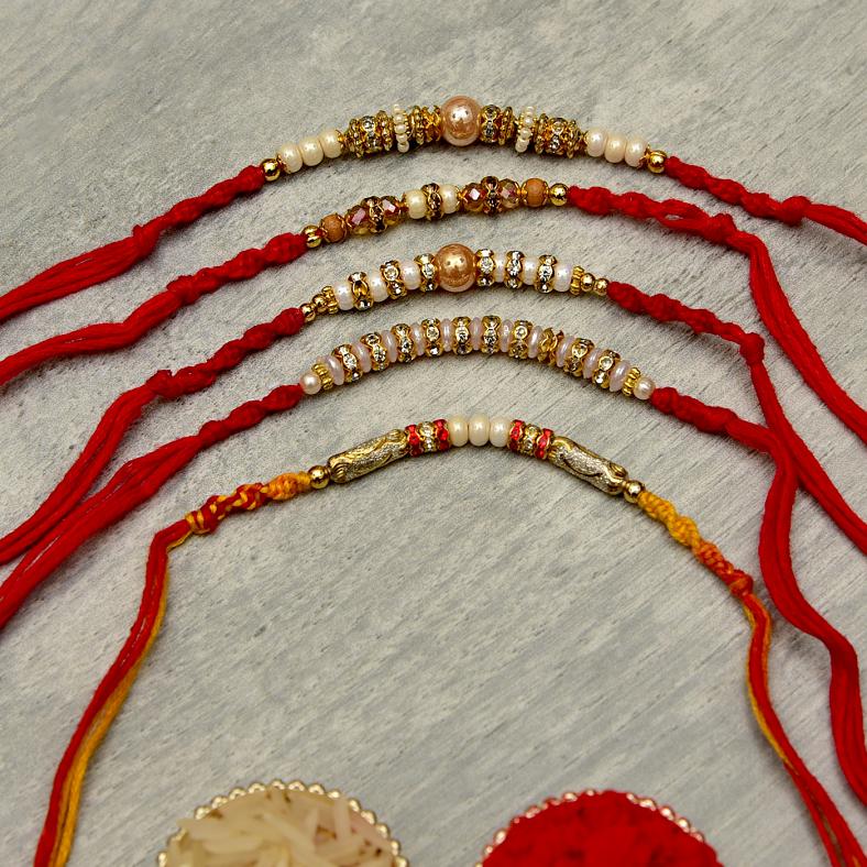 Elegant Five Beaded Rakhi Set