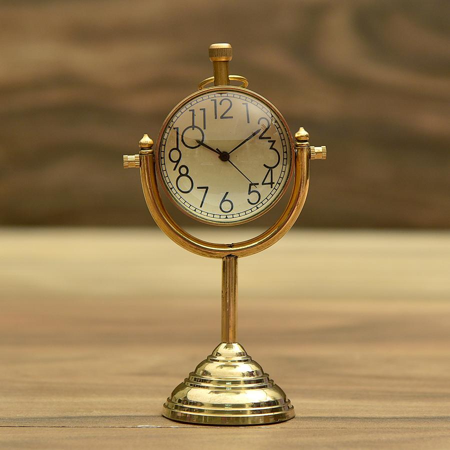 Solid Brass Moon Stand Globe Table Clock