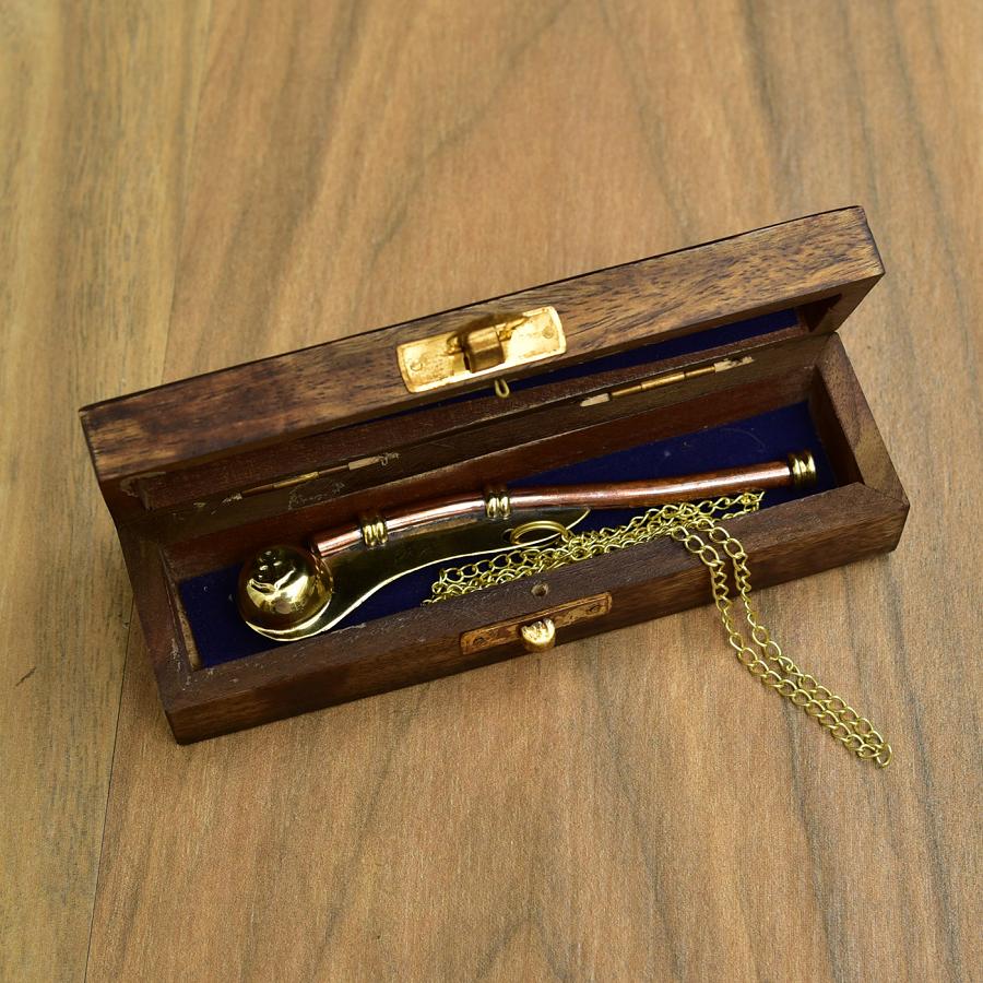 Antique Nautical Boatswain's Pipe in Sheesham Wood Box