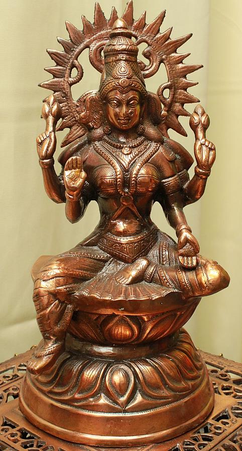 Artistic Large Copper Finish Black Metal Statue of Goddess Lakshmi Maa 24" 