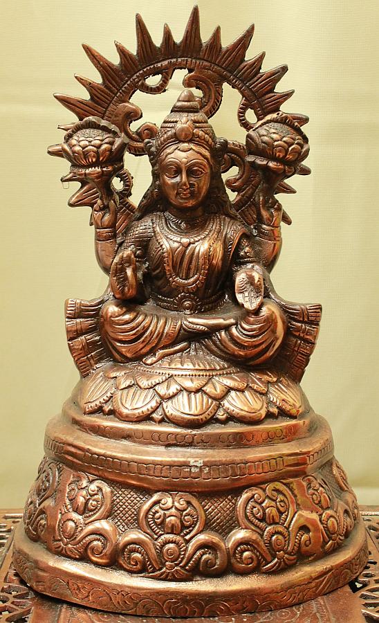 Intricately Carved Black Metal Copper Finish Lakshmi Maa Statue 15"