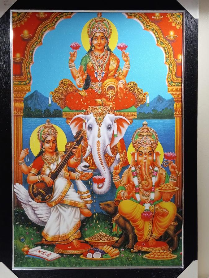 Beautiful Wooden Framed Canvas Print Picture of Laxmi Pujan # 2 - 23 x 33" Beautiful Wooden Framed Canvas Print Picture of Laxmi Pujan # 2 - 23 x 33"