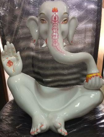 Abstract Style Artistic Makrana Marble Ganesh Idol Statue - 18"