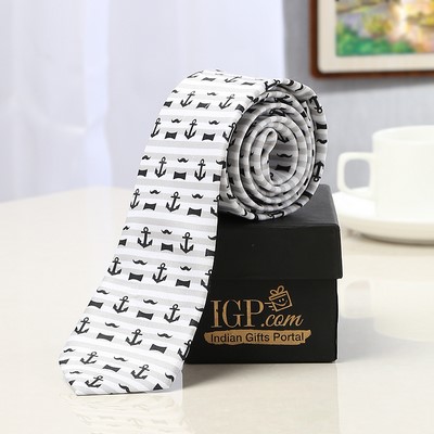 Black and White Anchor Printed Broad Tie