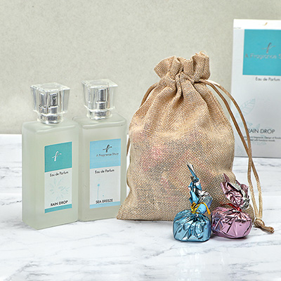 Set of 2 Fragrances with Handmade Chocolates in Potli