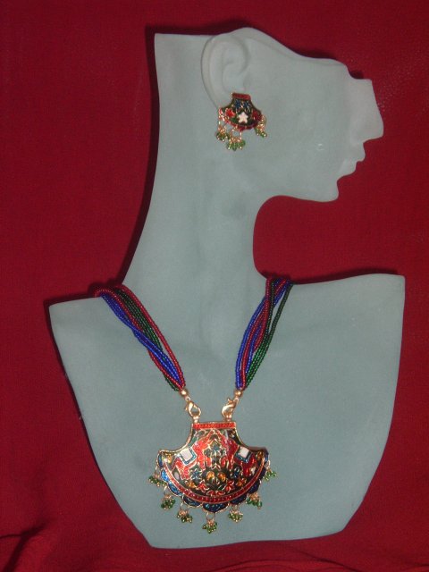Hand-painted Rajasthani Minakari Necklace & Earrings Set Hand-painted Rajasthani Minakari Necklace & Earrings Set