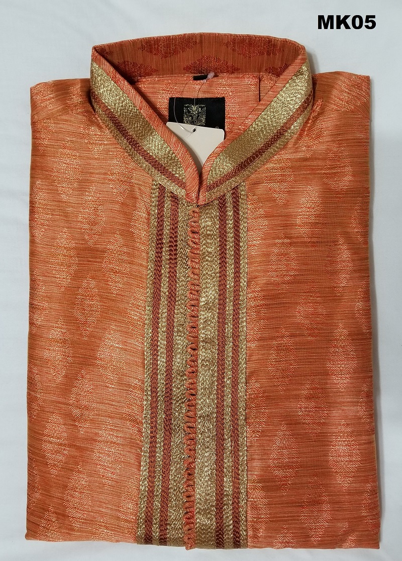 Festive Design Orange Jaquard Raw Silk Kurta Pajama M/L