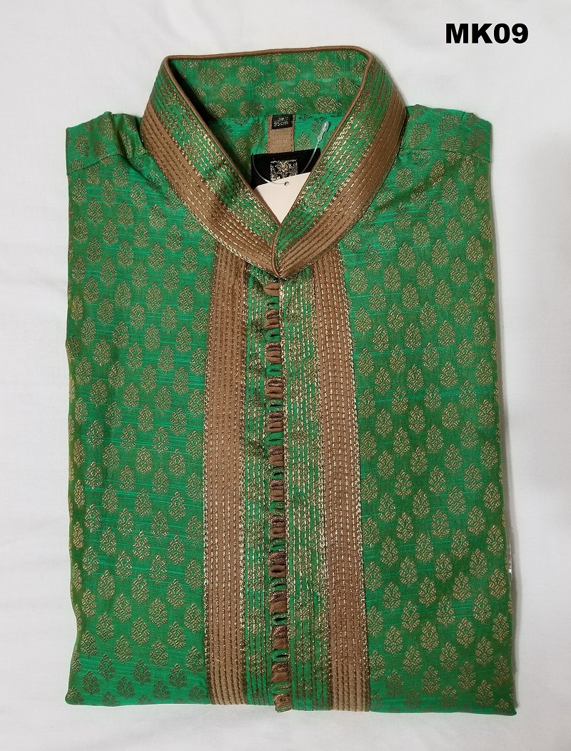 Men's Green Brocade Silk Kurta Pajam M/L/XL